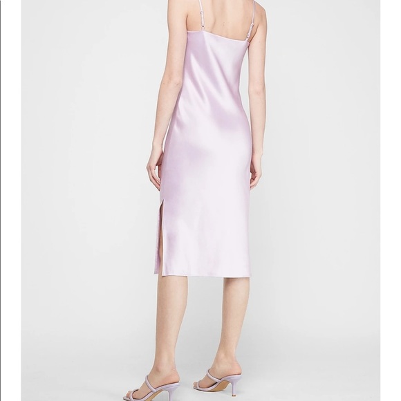 SATIN COWL NECK MIDI SLIP DRESS IN LILAC PURPLE - Picture 7 of 7